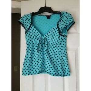 Polka Dot Sweetheart Neck Top with Ruffles